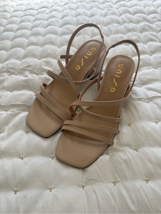 Unisa Shoes - Unisa Beige Strappy Square-Toe Slingback Heels